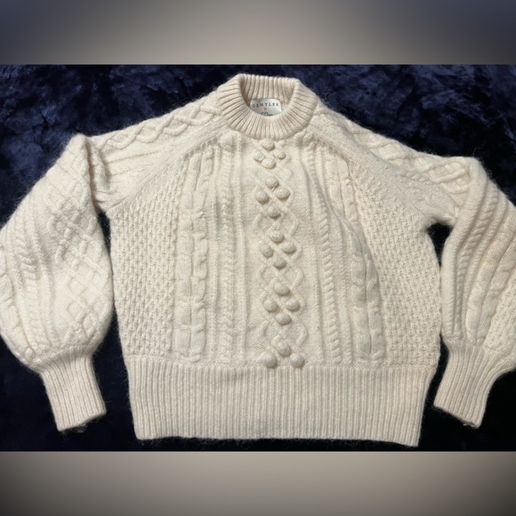 Demylee J.Crew balloon sleeve cable knit wool mohair mix sweater cult favorite S - Picture 2 of 16